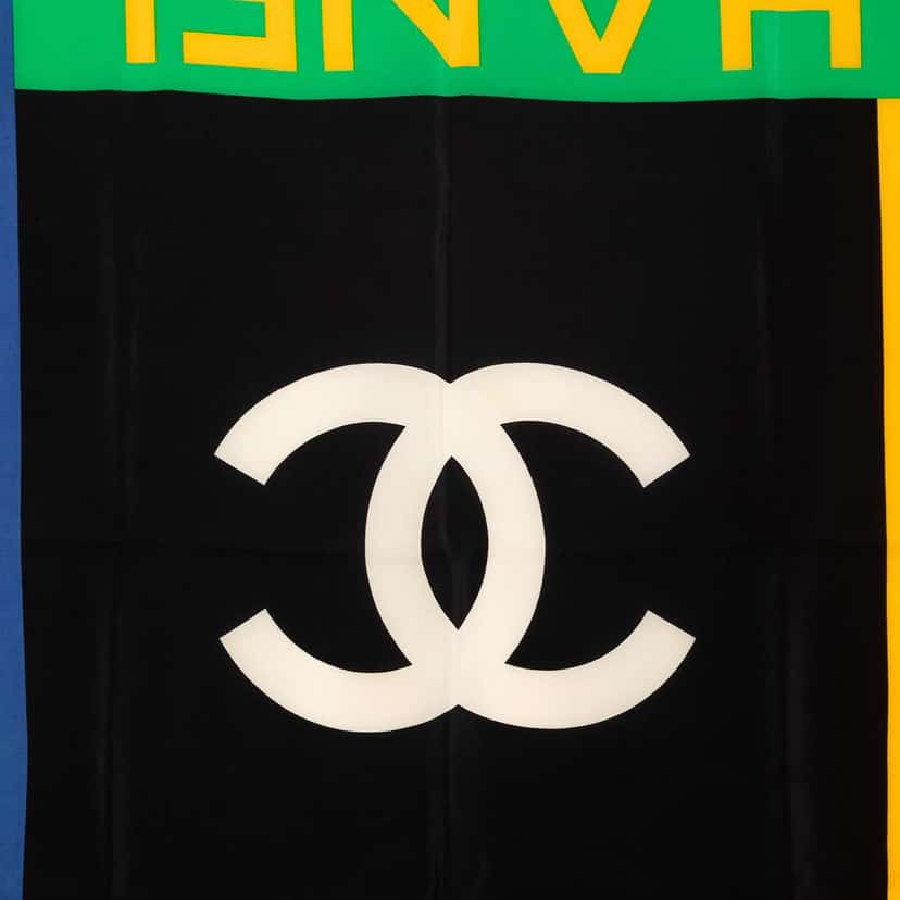 Chanel Logo Printed Silk Scarf Black Silk Good condition - Back View