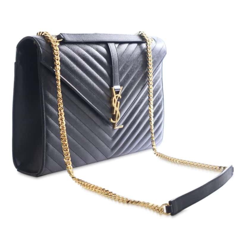 Saint Laurent Large Grain de Poudre Monogram Chevron Envelope Bag Black Leather Good condition - Back View