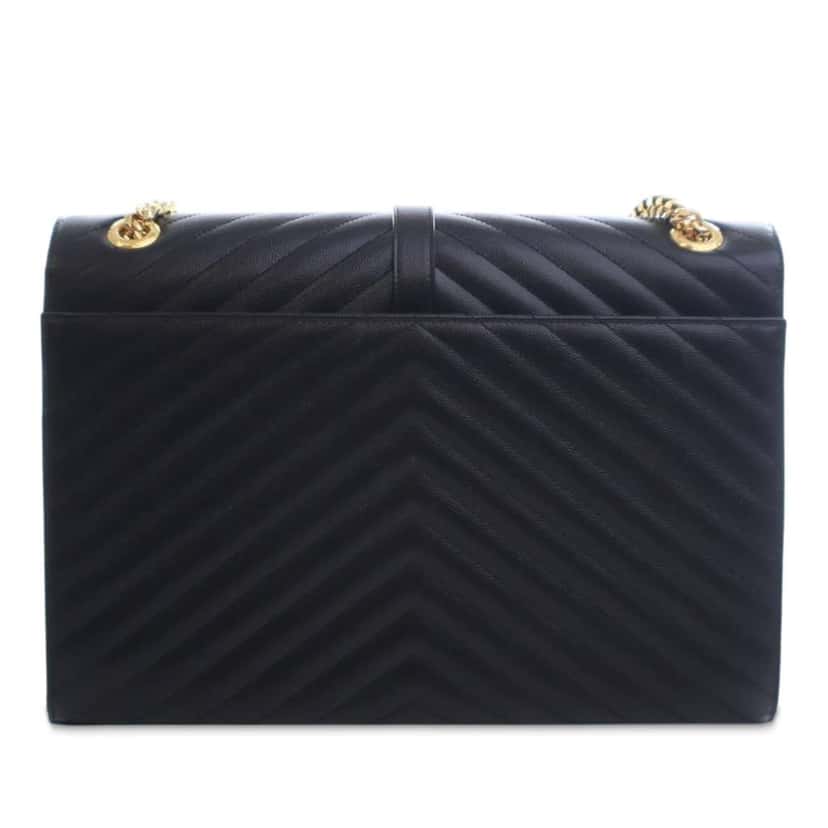 Saint Laurent Large Grain de Poudre Monogram Chevron Envelope Bag Black Leather Good condition - Inside View