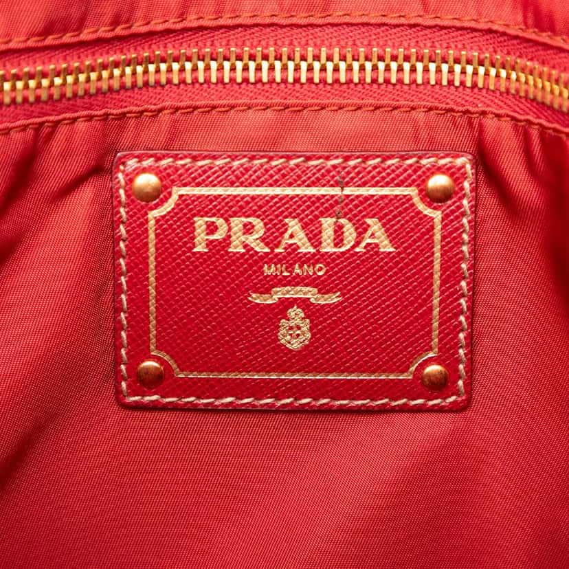 Prada Saffiano Trimmed Tessuto Tote Red Good condition - Box View