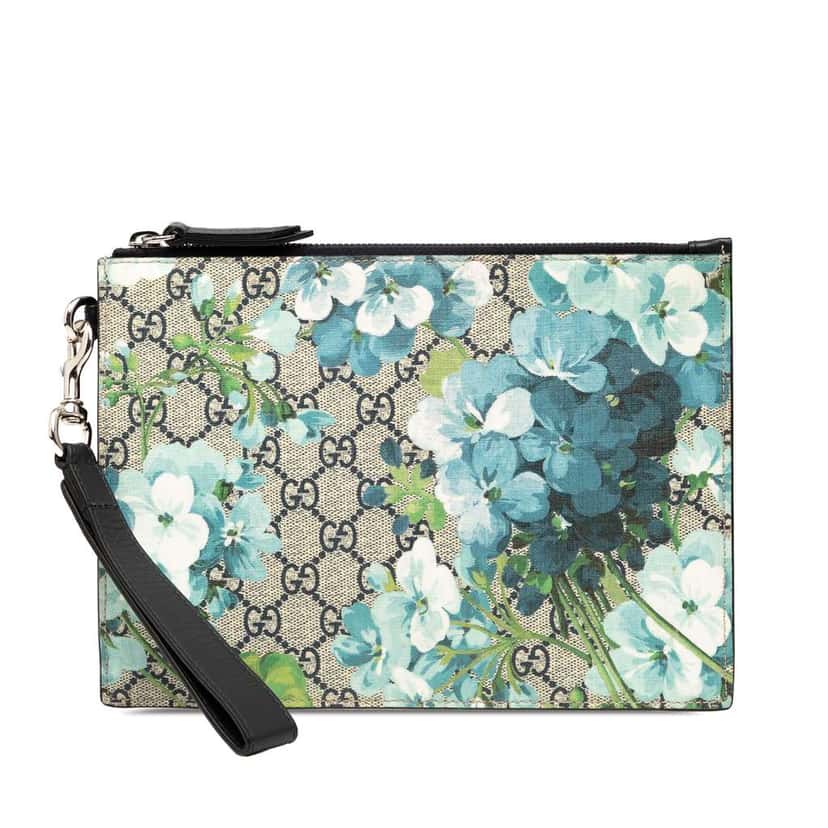 Gucci GG Supreme Blooms Clutch Blue Canvas Good condition - Front View