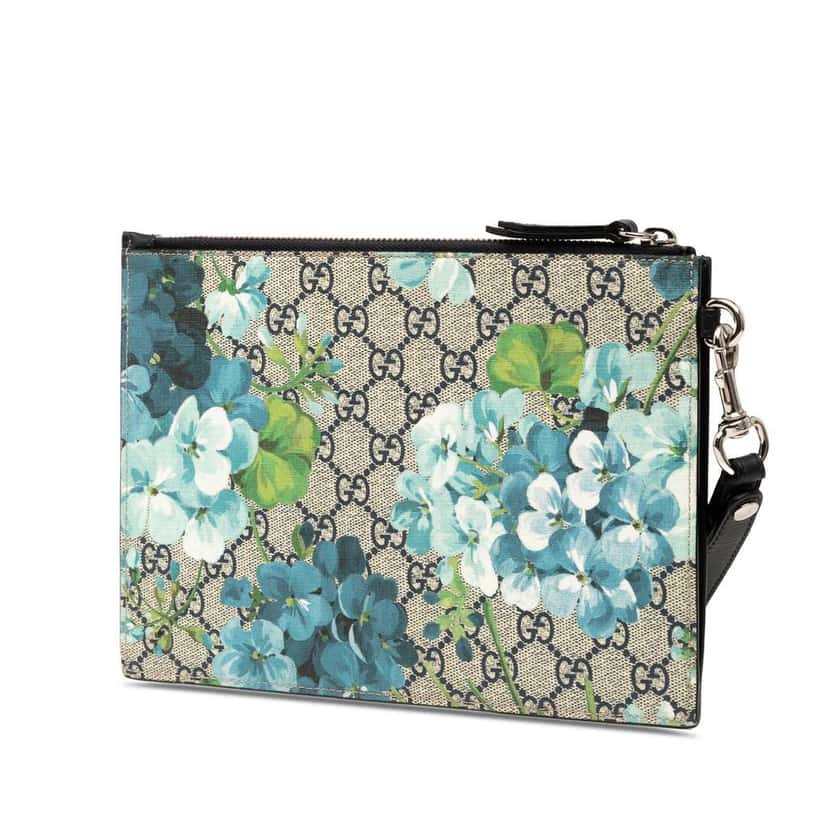 Gucci GG Supreme Blooms Clutch Blue Canvas Good condition - Back View