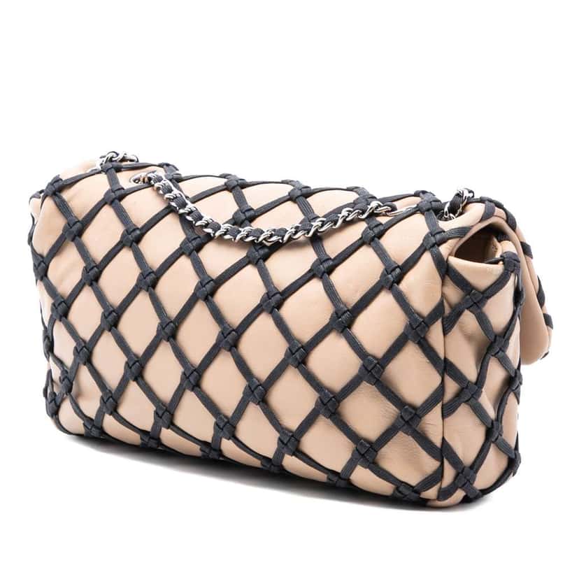 Chanel Small Calfskin Canebiers Net Flap Brown Leather Good condition - Back View