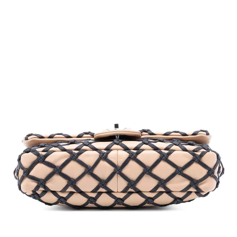 Chanel Small Calfskin Canebiers Net Flap Brown Leather Good condition - Inside View