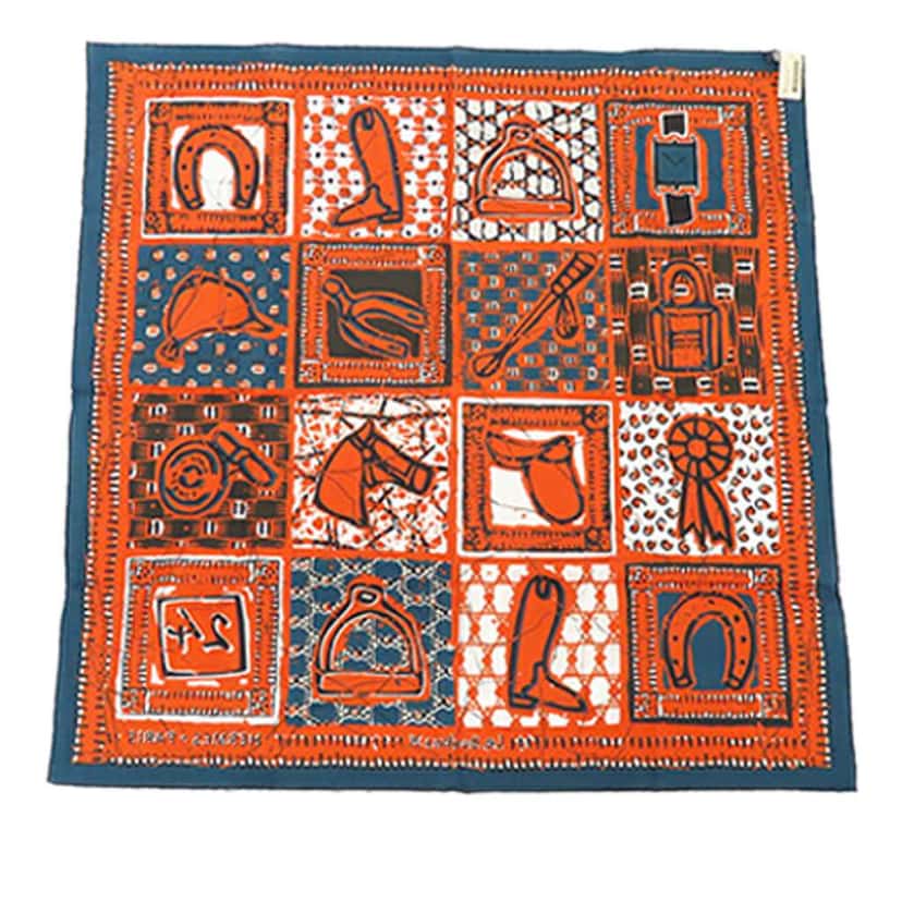 Hermès Le Boubou H Cotton Scarf Carre 65 Orange Cotton Good condition - Back View
