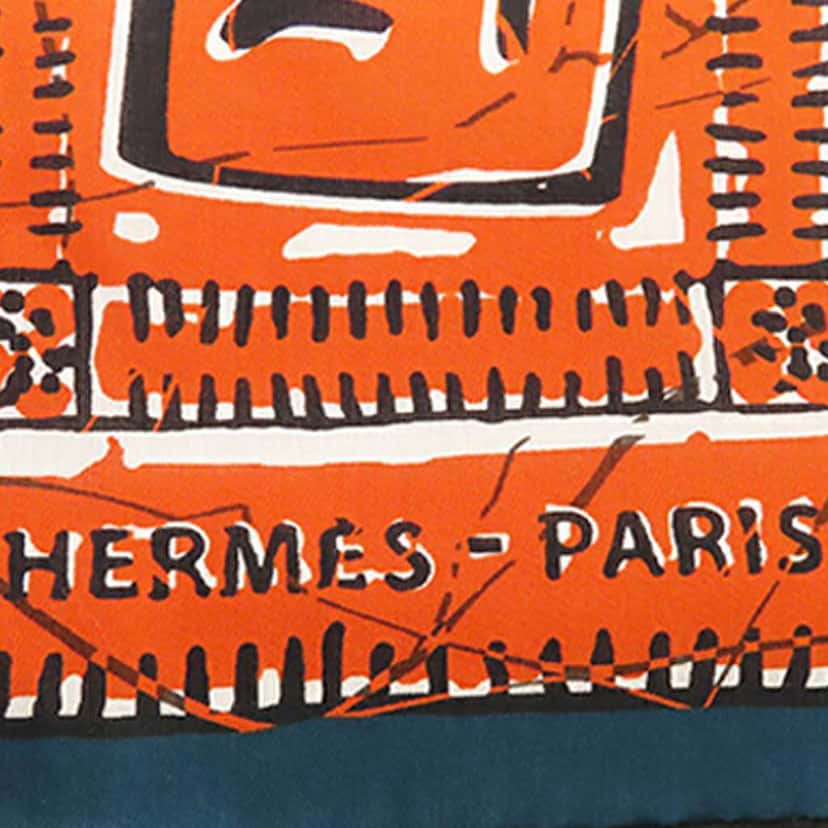Hermès Le Boubou H Cotton Scarf Carre 65 Orange Cotton Good condition - Inside View