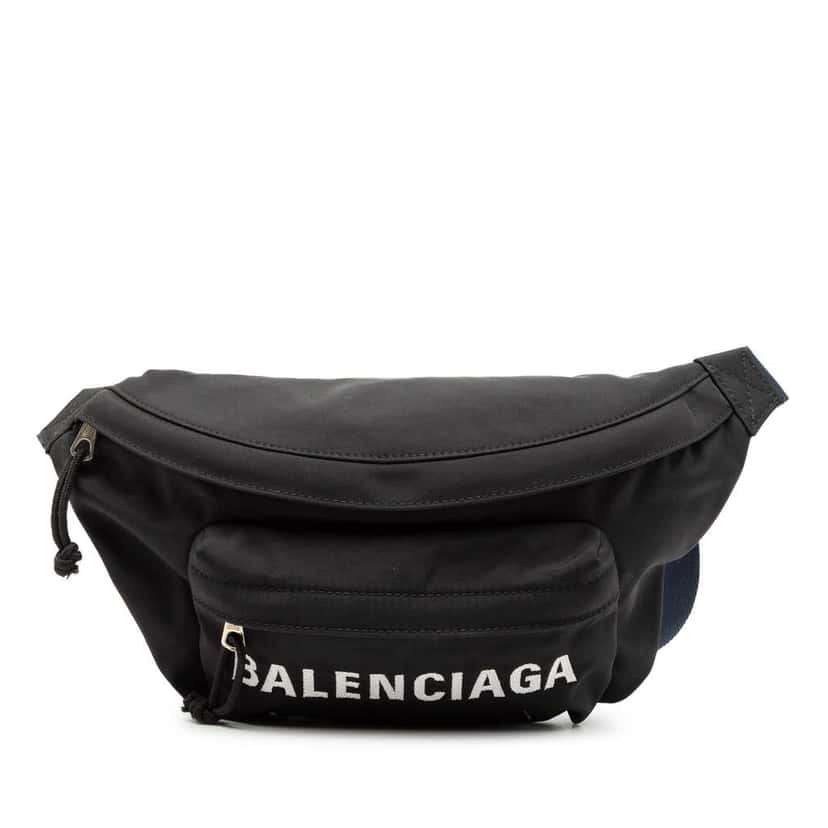Balenciaga Nylon Logo Wheel Belt Bag Black Good condition - Front View