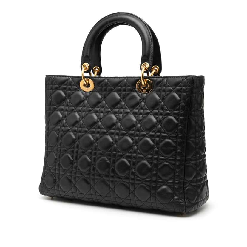 Dior Large Lambskin Cannage Lady Dior Black Leather Good condition - Back View