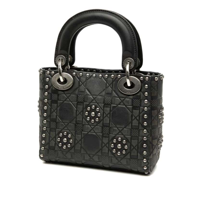 Dior Mini Calfskin Cannage Studded Flower Lady Dior Black Leather Very good condition - Back View
