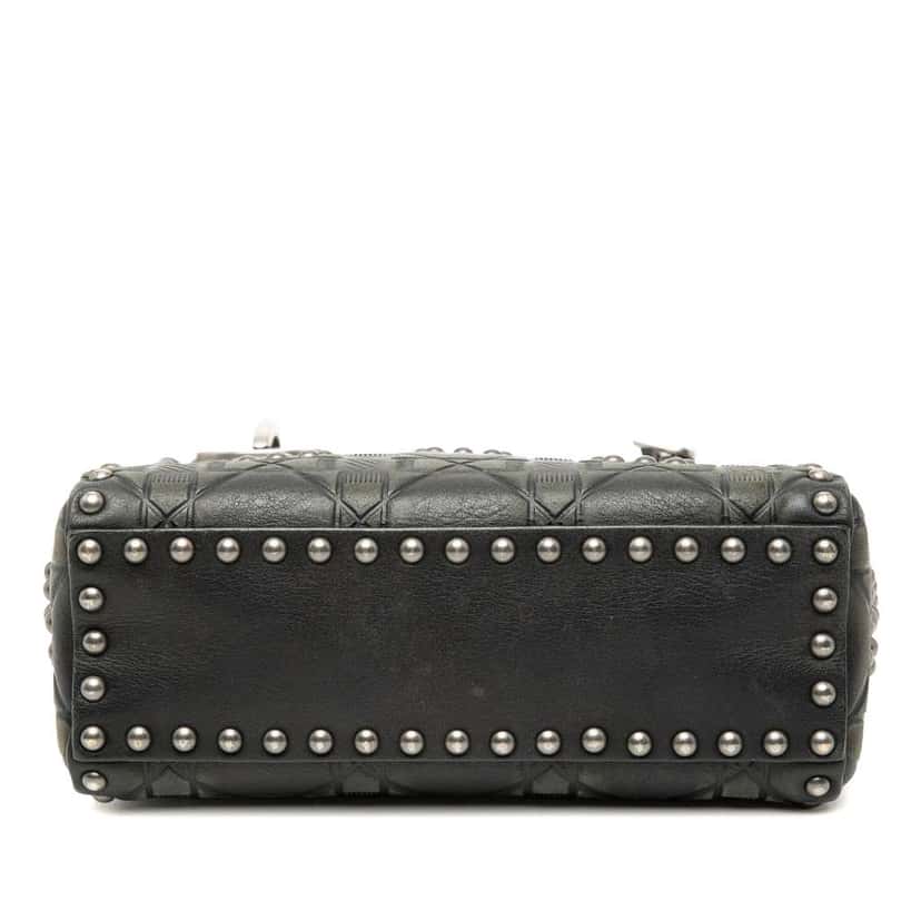 Dior Mini Calfskin Cannage Studded Flower Lady Dior Black Leather Very good condition - Inside View