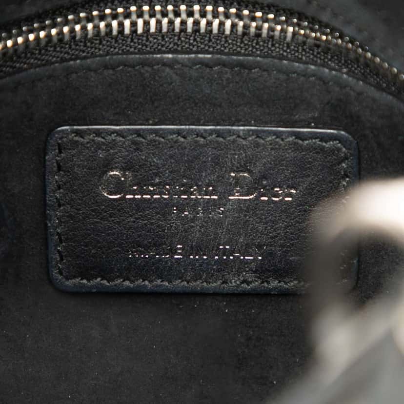 Dior Mini Calfskin Cannage Studded Flower Lady Dior Black Leather Very good condition - Box View