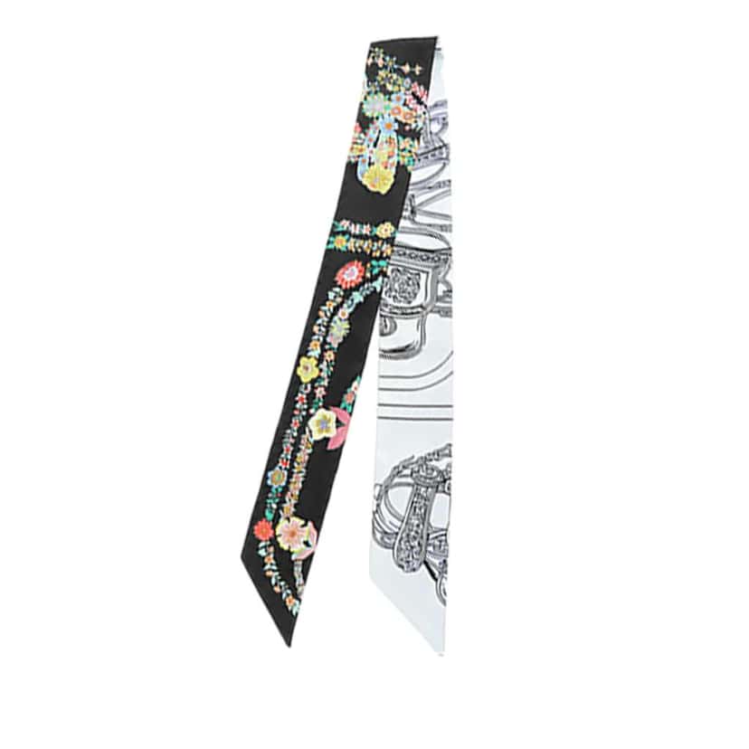 Hermès Brides de Gala en Fleurs Silk Twilly Scarf Black Silk Good condition - Back View