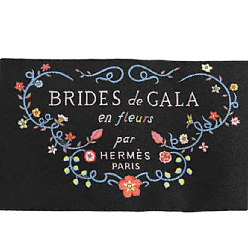 Hermès Brides de Gala en Fleurs Silk Twilly Scarf Black Silk Good condition - Inside View