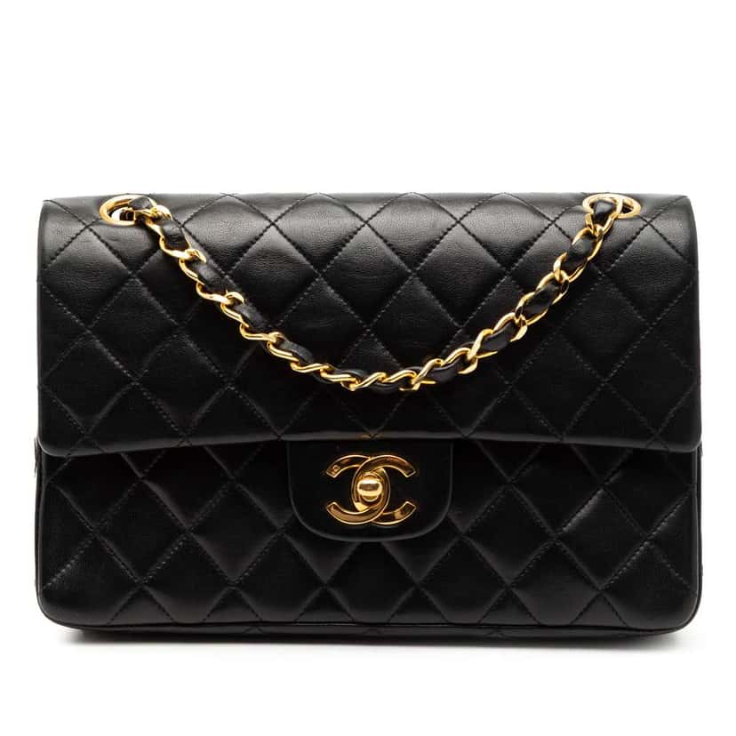 Chanel Small Classic Lambskin Double Flap Black Leather Good condition - Front View