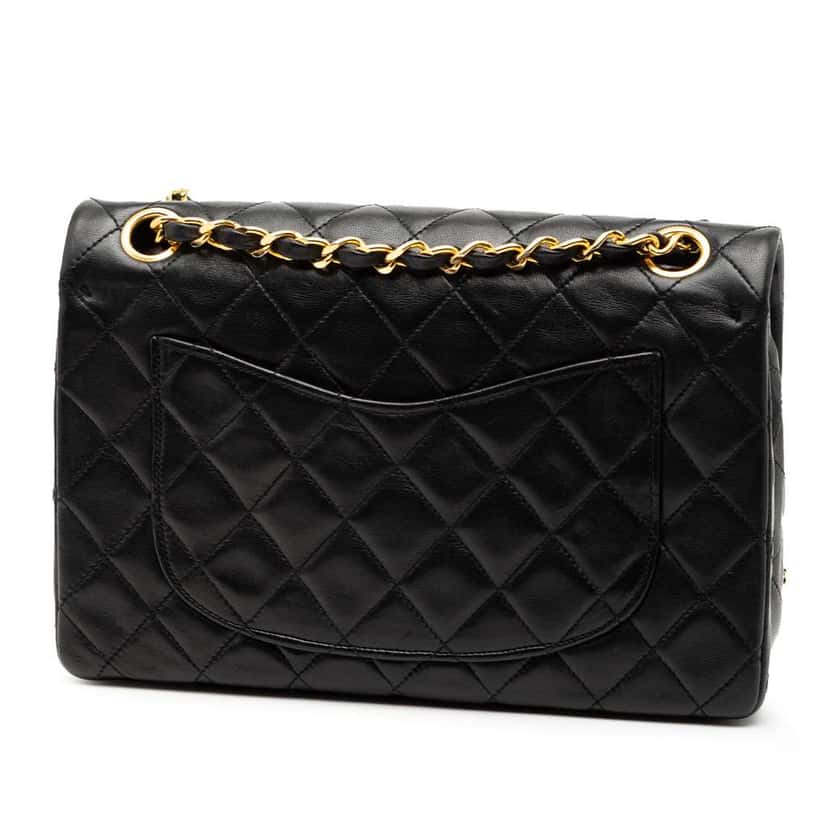 Chanel Small Classic Lambskin Double Flap Black Leather Good condition - Back View