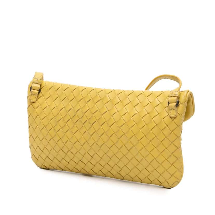 Bottega Veneta Mini Nappa Intrecciato Turn Lock Crossbody Yellow Leather Good condition - Back View