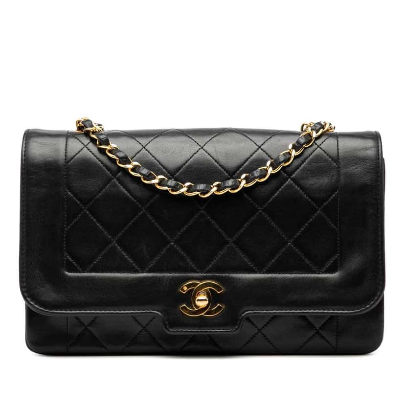 Chanel Medium Lambskin Diana Full Flap Black Leather Good condition - Front View