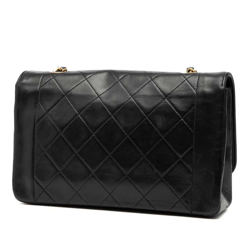 Chanel Medium Lambskin Diana Full Flap Black Leather Good condition - Back View