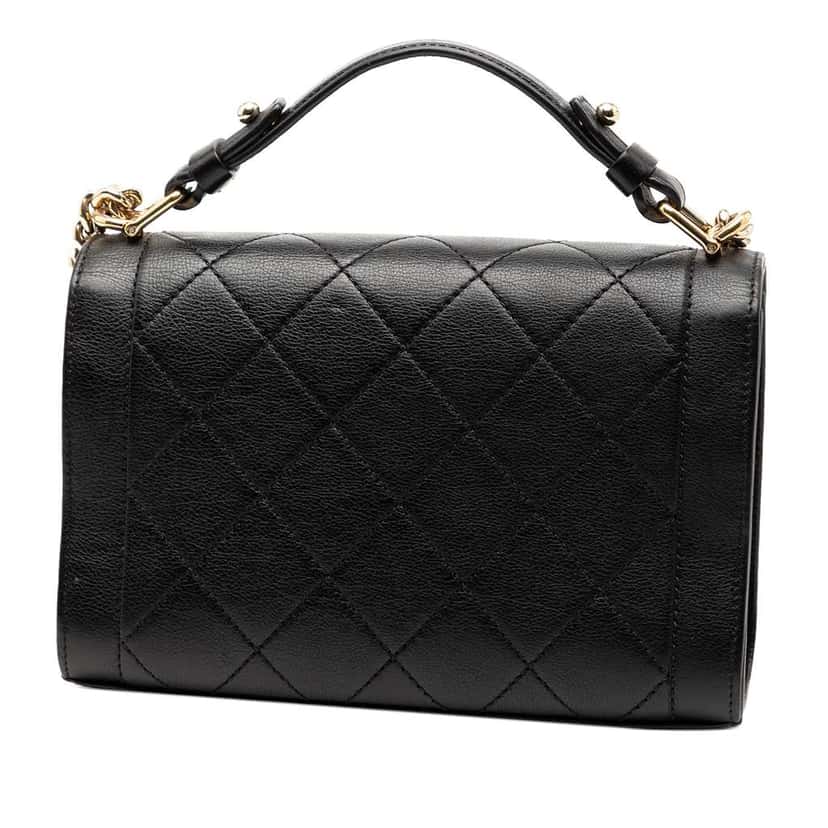 Chanel Small Quilted Grained Calfskin Label Click Flap Black Leather Very good condition - Back View