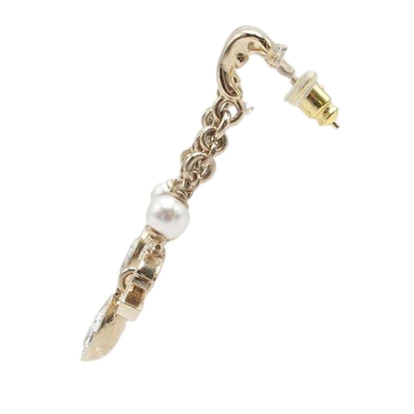 Chanel Gold Plated Faux Pearl and Rhinestone CC Drop Earrings Gold Metal Good condition - Box View
