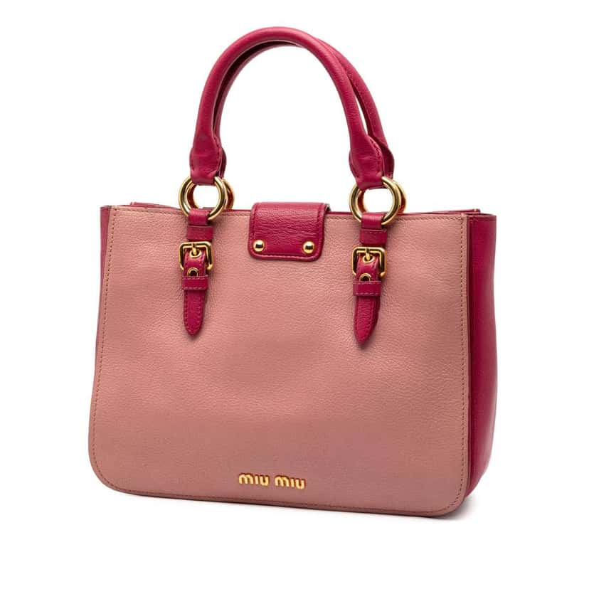Miu Miu Bicolor Goatskin Madras Satchel Pink Leather Very good condition - Back View