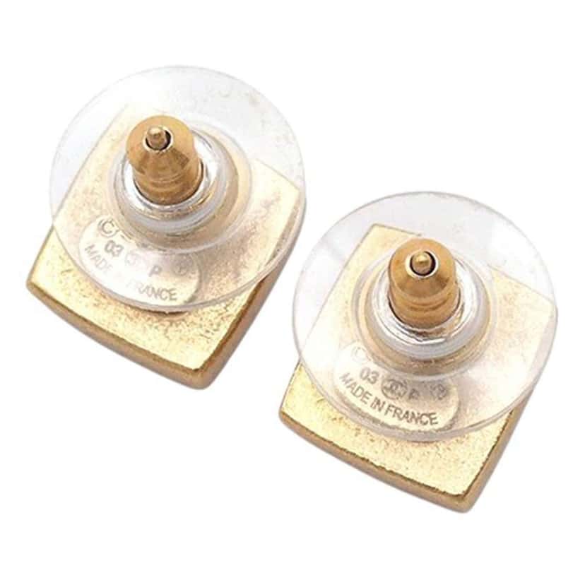 Chanel CC Gold Plated Square Push Back Earrings Gold Metal Good condition - Back View