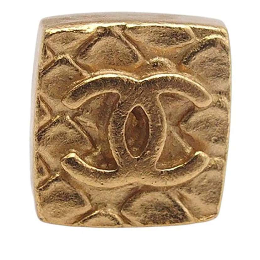 Chanel CC Gold Plated Square Push Back Earrings Gold Metal Good condition - Model View