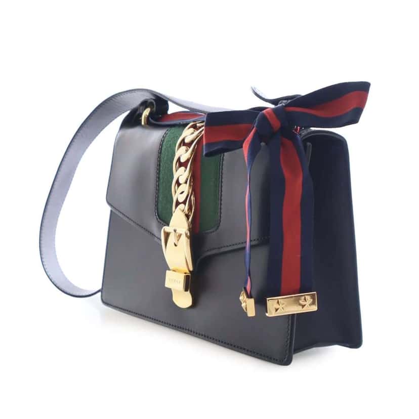 Gucci Small Leather Sylvie Web Satchel Black Leather Good condition - Inside View