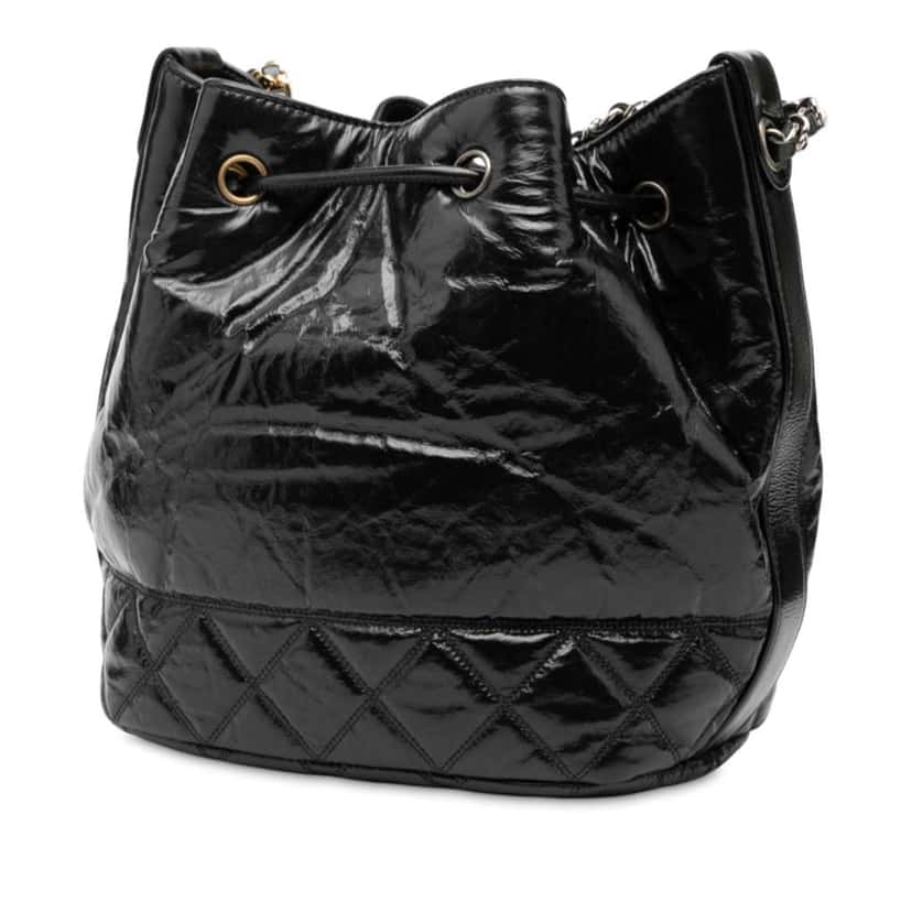 Chanel Shiny Aged Calfskin CC Chain Drawstring Bucket Bag Black Leather Very good condition - Back View