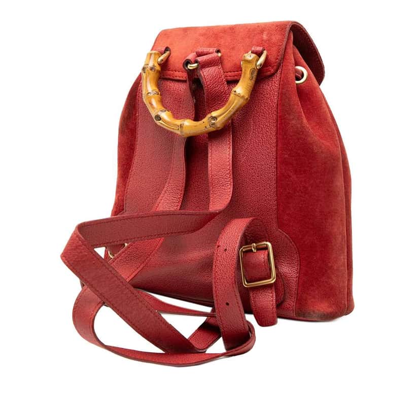 Gucci Suede Bamboo Backpack Red Leather Very good condition - Back View