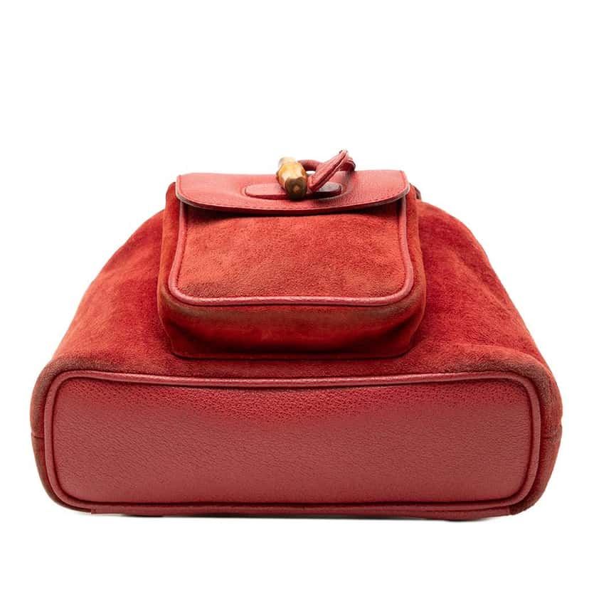 Gucci Suede Bamboo Backpack Red Leather Very good condition - Inside View