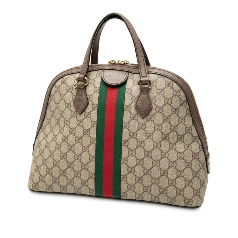 Gucci Medium GG Supreme Ophidia Web Satchel Brown Canvas Good condition - Back View