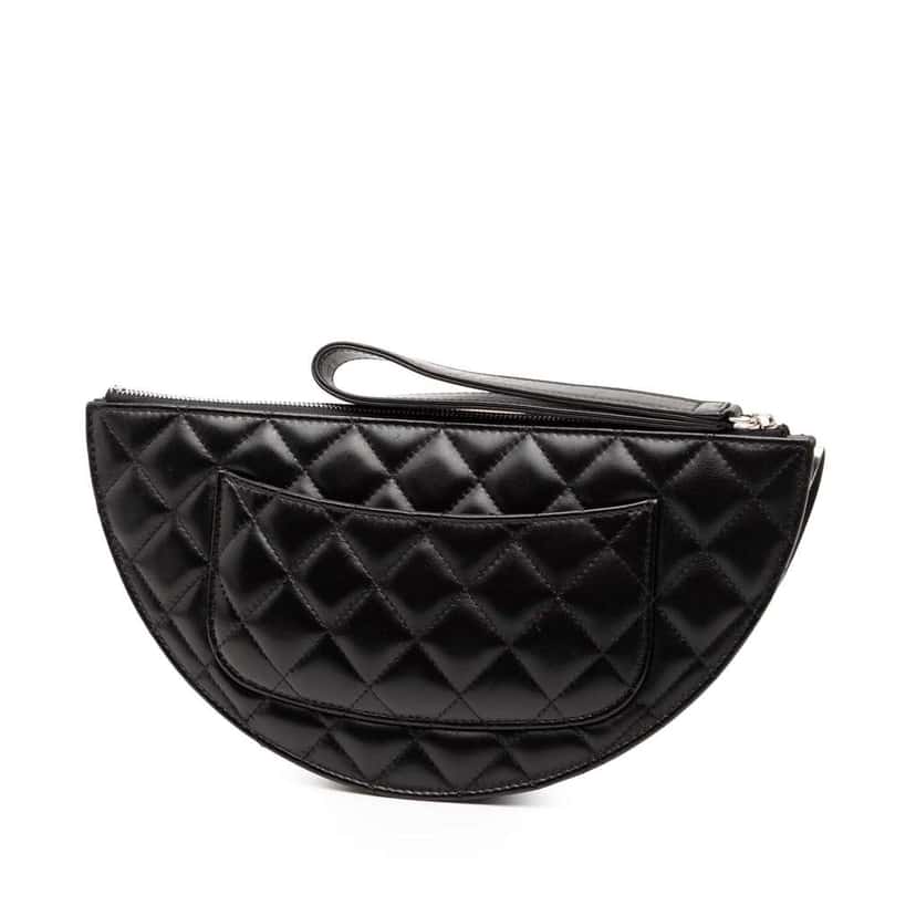 Chanel Quilted Metallic Lambskin Wave Clutch Silver Leather Good condition - Back View