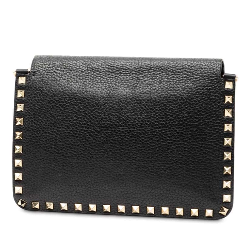 Valentino Small Grained Calfskin Rockstud Crossbody Black Leather Good condition - Back View
