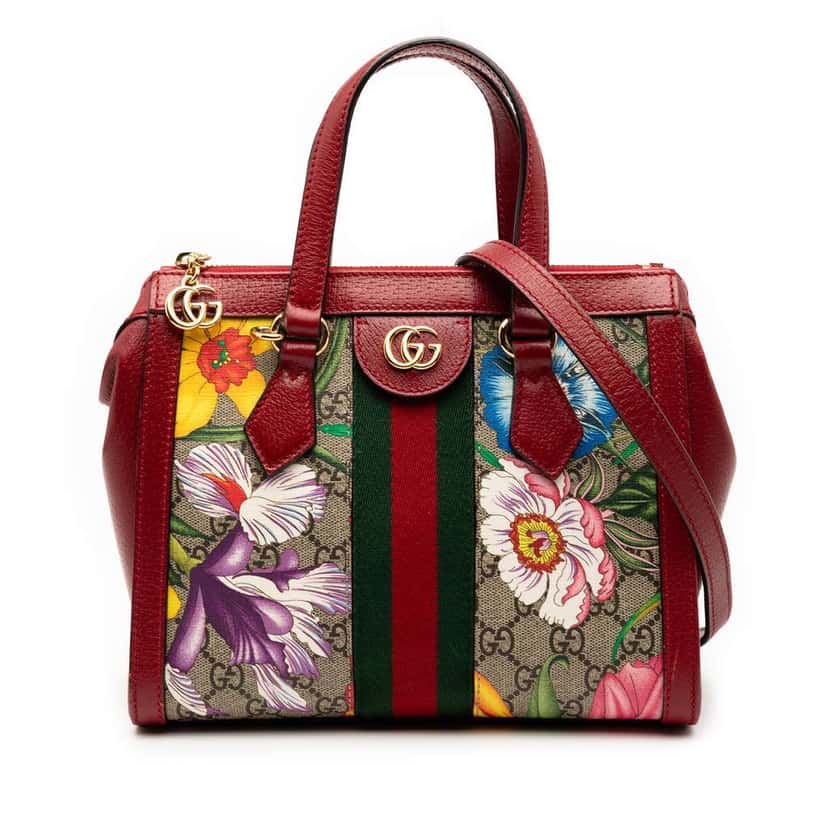 Gucci GG Flora Ophidia Satchel Brown Canvas Good condition - Front View