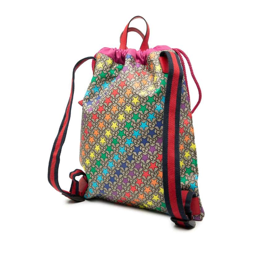 Gucci GG Supreme Web Star Print Childrens Backpack Brown Canvas Very good condition - Back View