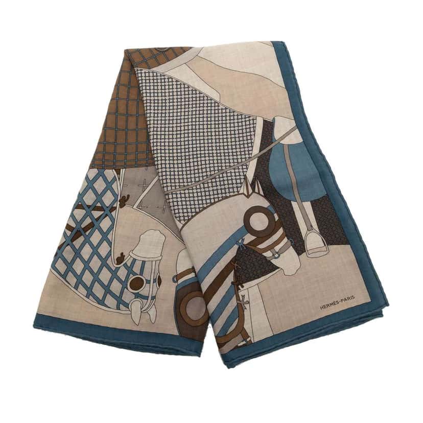 Hermès Pour Sortir Cashmere Silk Scarf Brown Wool Good condition - Front View