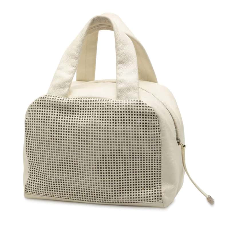 Chanel CC Perforated Caviar Bowler Bag White Leather Good condition - Back View