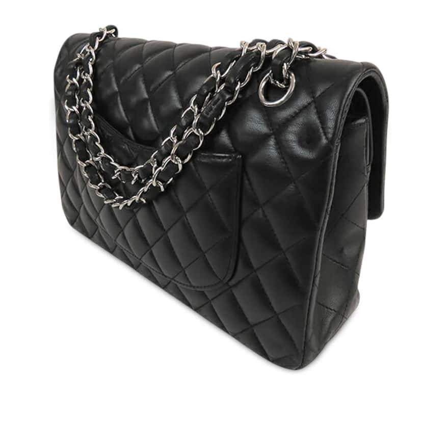 Chanel Medium Classic Lambskin Double Flap Black Leather Good condition - Back View