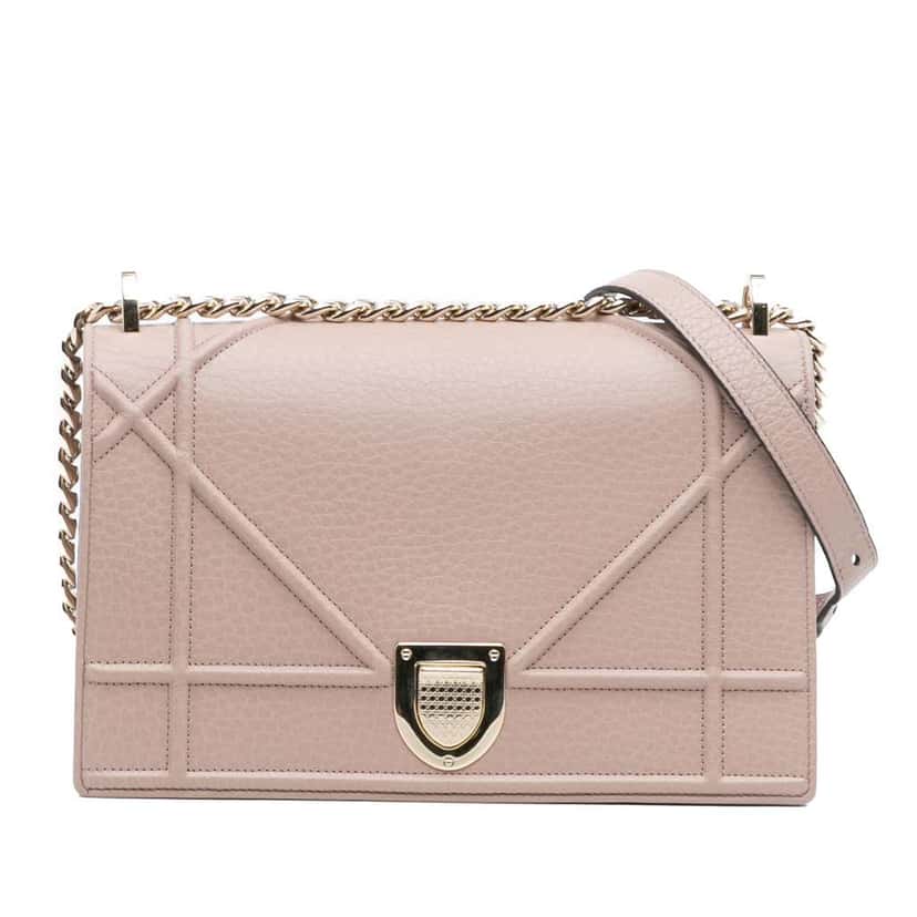 Dior Medium Grained Calfskin Diorama Flap Pink Leather Good condition - Front View