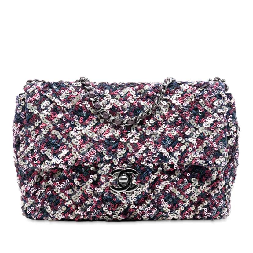 Chanel CC Quilted Lambskin Sequin Single Flap Pink Leather Good condition - Front View