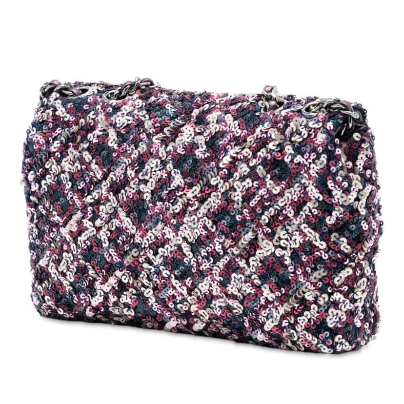 Chanel CC Quilted Lambskin Sequin Single Flap Pink Leather Good condition - Back View