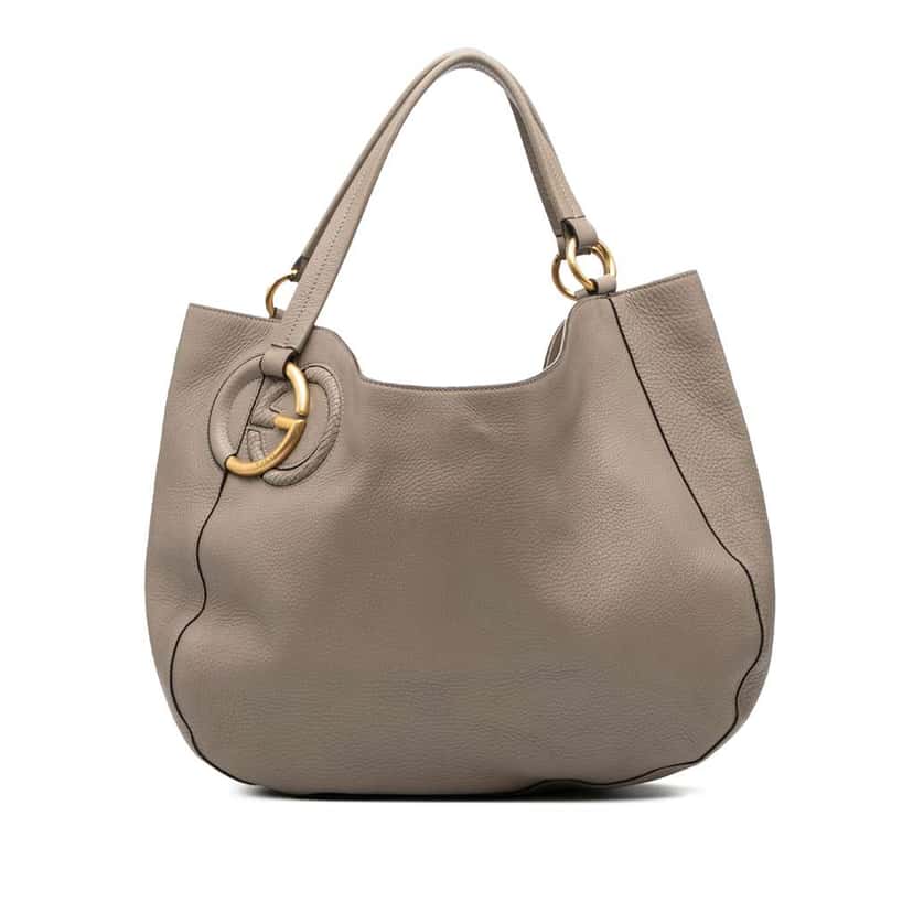 Gucci Medium Pebbled Calfskin Twill Tote Brown Leather Good condition - Front View