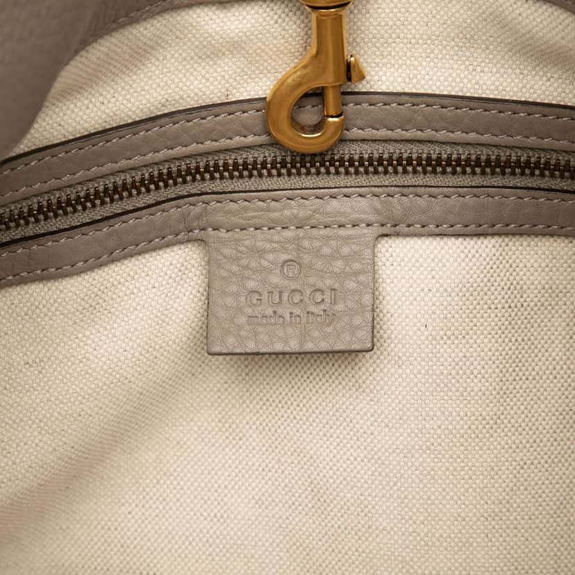 Gucci Medium Pebbled Calfskin Twill Tote Brown Leather Good condition - Box View