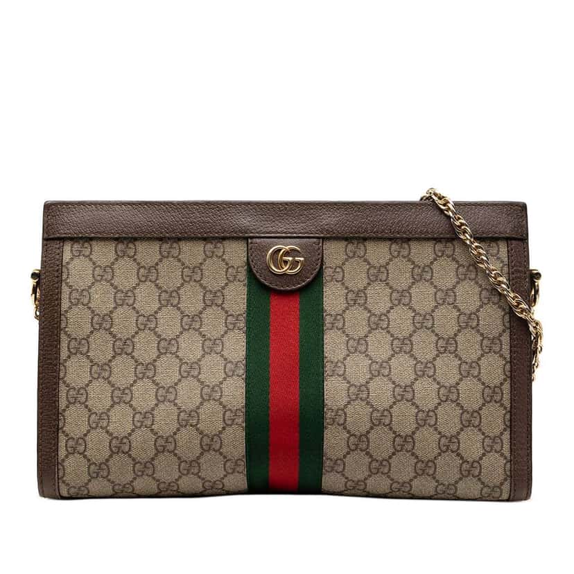 Gucci Medium GG Supreme Web Ophidia Chain Shoulder Bag Brown Canvas Good condition - Front View