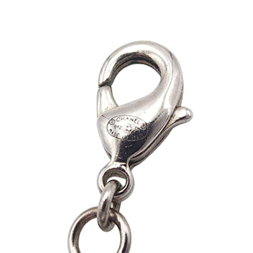 Chanel Silver Plated Rhinestone CC Pendant Necklace Silver Metal Good condition - Model View