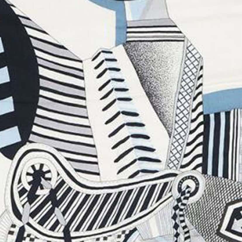 Hermès La Selle Imaginaire Cashmere Silk Shawl 140 White Wool Good condition - Box View