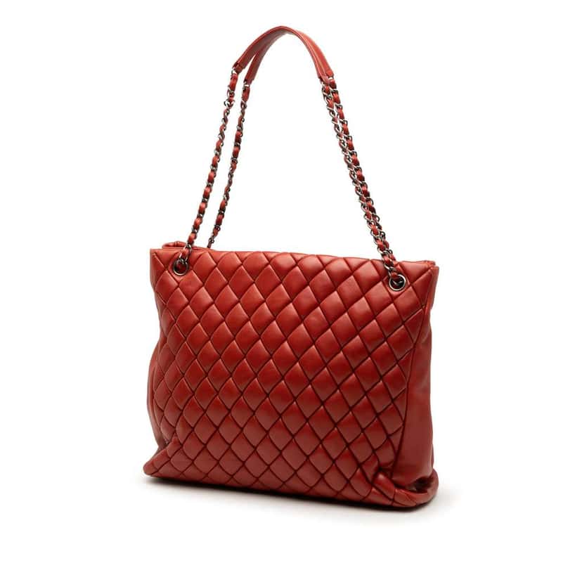 Chanel Small Quilted Iridescent Calfskin New Bubble Tote Orange Leather Good condition - Back View