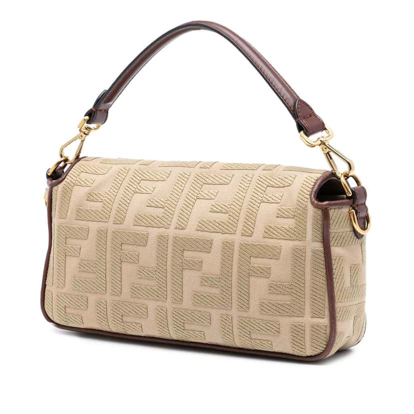Fendi Zucca Embroidered Canvas Baguette Satchel Brown Canvas Good condition - Back View