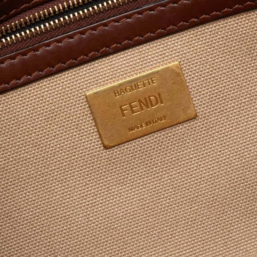 Fendi Zucca Embroidered Canvas Baguette Satchel Brown Canvas Good condition - Box View